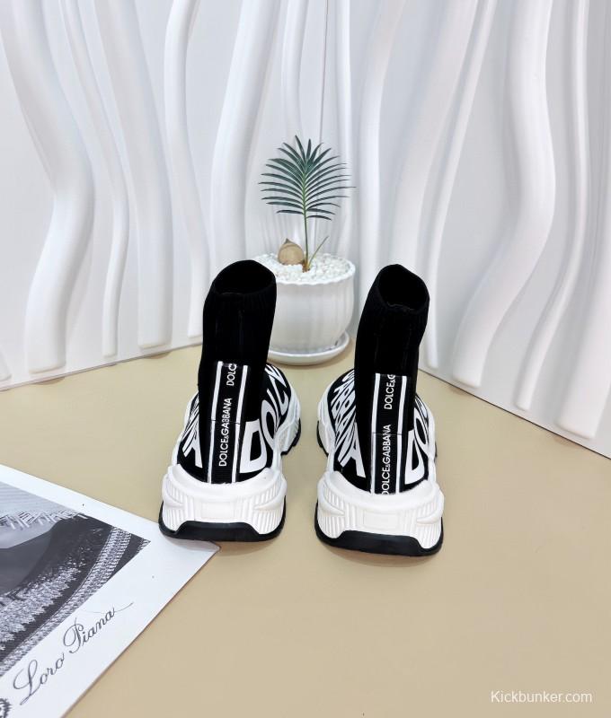 2024 Kids Dolce & Gabbana Black White Pink Knit Fabric Sneakers
