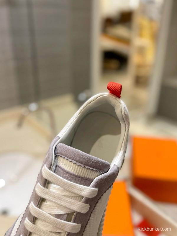2024 Women Hermès white gray mesh suede sneakers