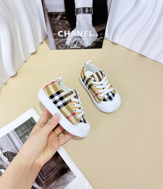 2024 Kids BURBERRY Khaki Black White Canvas Sneakers