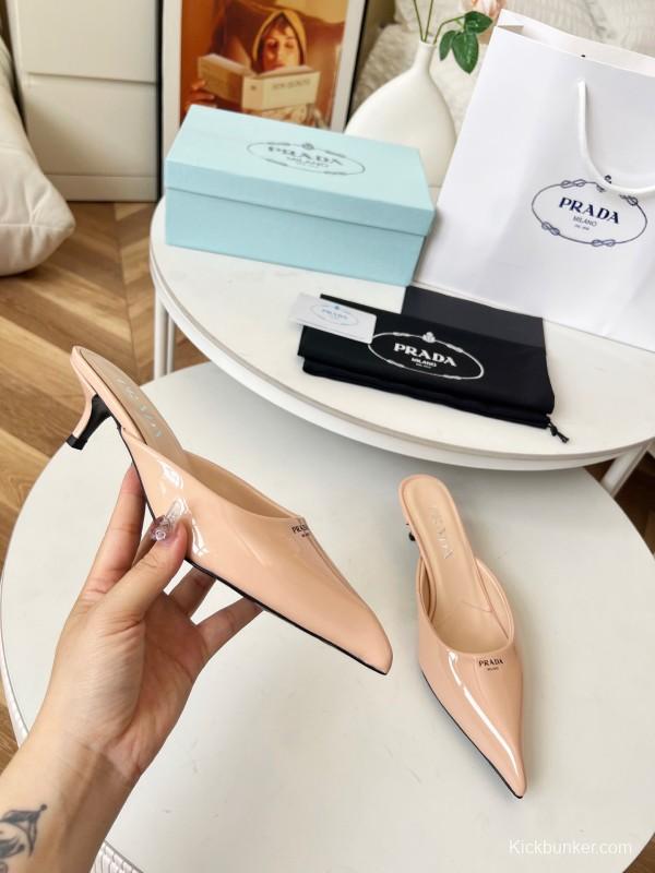 2025 Women Prada Pink Patent Leather High Heel Slip-On LY