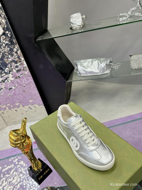 2024 Unisex Gucci Silver White Leather Suede Sneakers MJ00310
