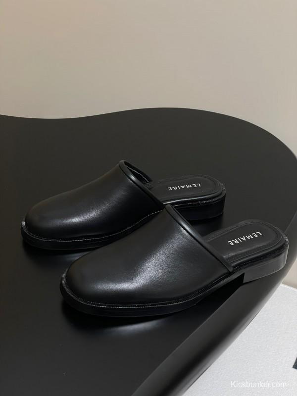 2025 Slippers Lemaire Black Leather Slippers KFY00310