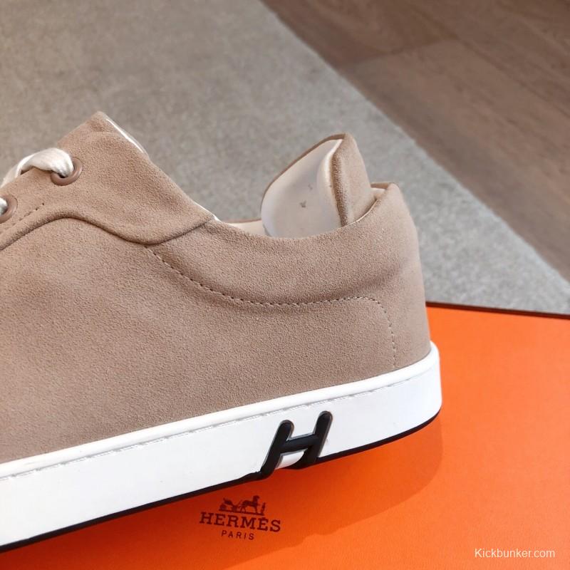 2025 Unisex H Beige White Suede Leather Sneakers AS00380