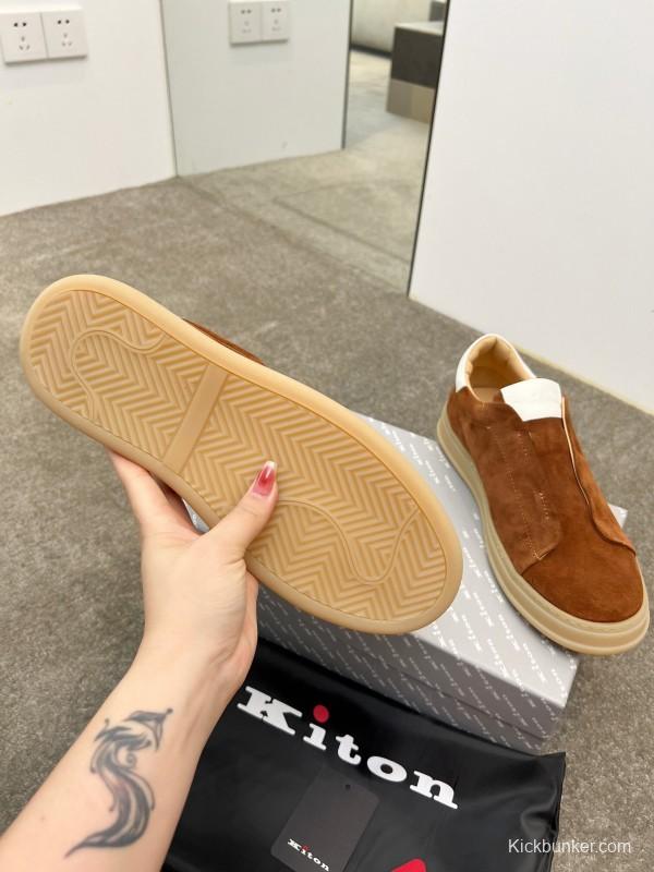 2025 Men Kiton Apricot Calf Suede Slip-On Casual Shoes AS00320