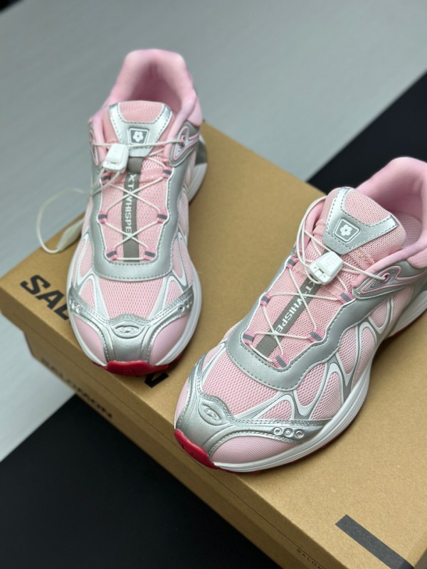 2025 Women SALOMON Pink White Leather Mesh Sneakers AS00320