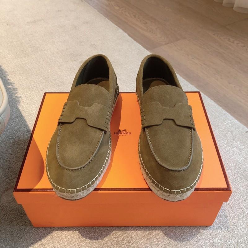2025 Unisex Hermès Eclair Brown Suede Calfskin Loafers AS00380