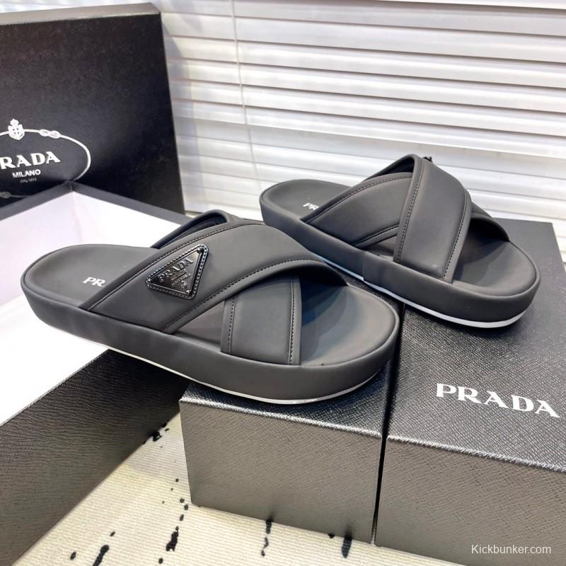 2025 Men Prada Black Fabric Sandals High Quality Craftsmanship KFY00230