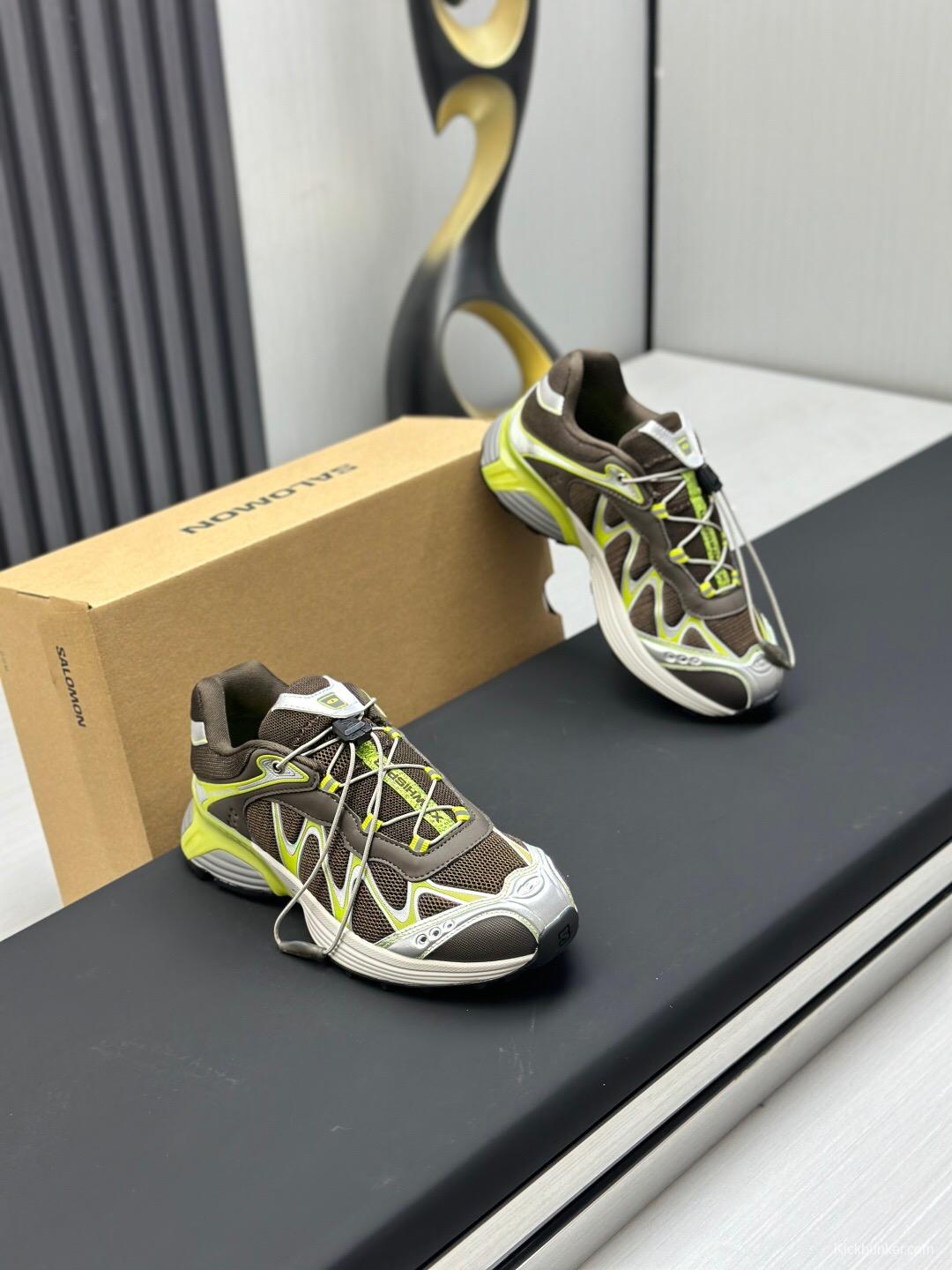 2025 Unisex SALOMON Black White Cream Leather Mesh Sneakers KFY00320