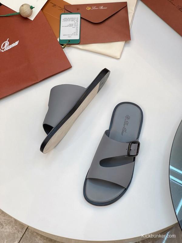 2025 Men Loro Piana Gray Leather Slippers AS00250