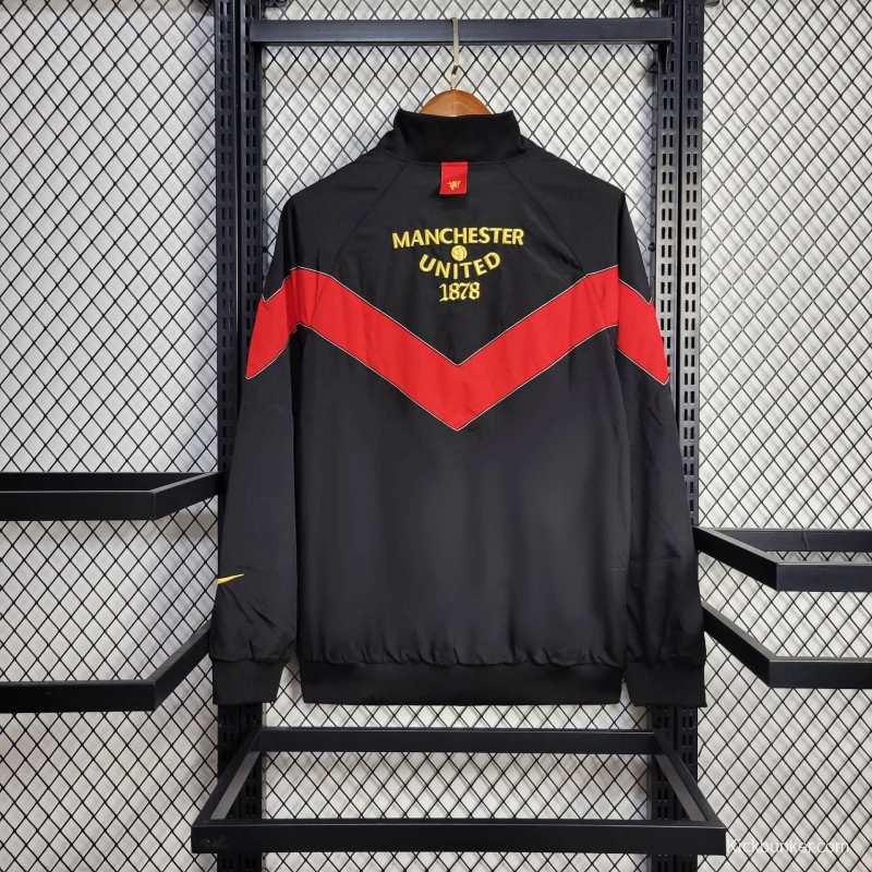 25/26 Manchester United Jacket Black/Red Windbreaker
