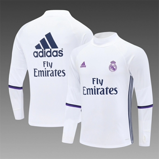 Retro 16/17 Real Madrid White Half Zipper Jacket+Long Pants
