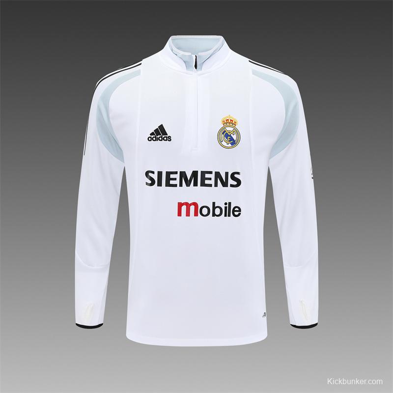Retro 04/05 Real Madrid White Half Zipper Jacket