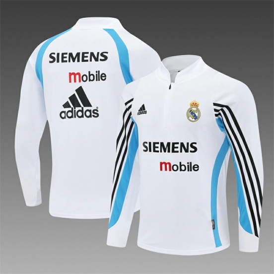 Retro 03/04 Real Madrid White Half Zipper Jacket+Long Pants