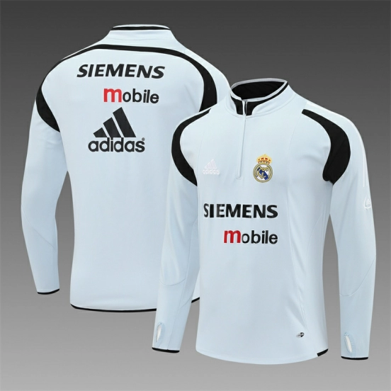 Retro 04/05 Real Madrid Light Grey Half Zipper Jacket+Long Pants
