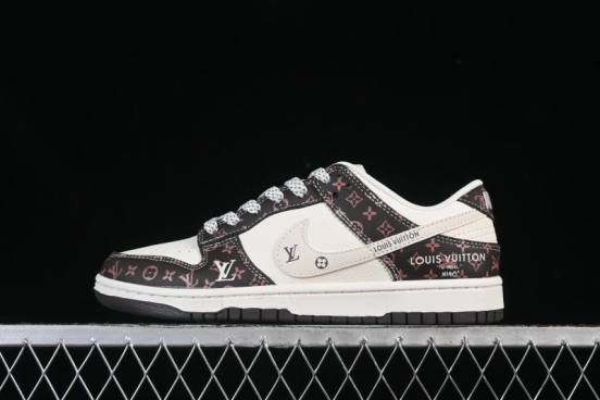 Nike SB Dunk Low LV Collaboration White Brown Classic Anniversary High-End Custom Low-Top Casual Skate Shoes - CX5050-Y05