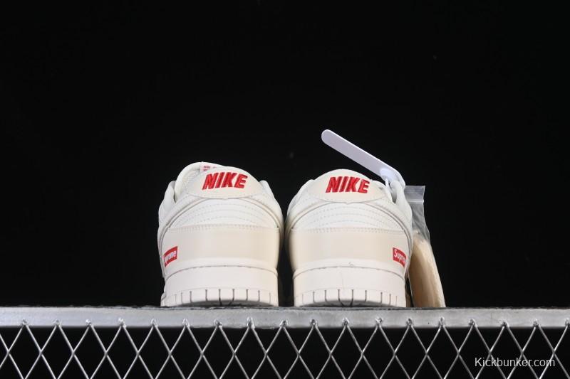 Nike SB Dunk Low Supreme Collaboration Off-White Red Swoosh Low-Top Casual Skate Shoes - CS1688-109