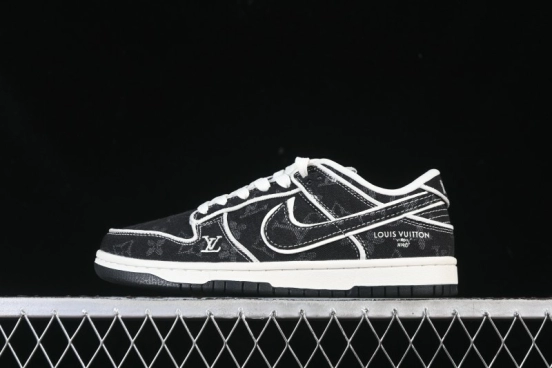Nike SB Dunk Low LV Collaboration White Dark Black Denim High-End Custom Low-Top Casual Skate Shoes - SC0601-467