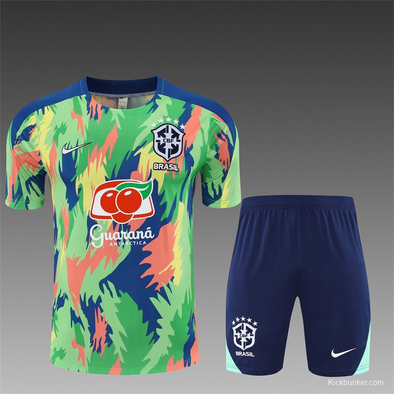 25/26 Brazil Blue Green Camouflage with XS Short Sleeve+Soccer Shorts