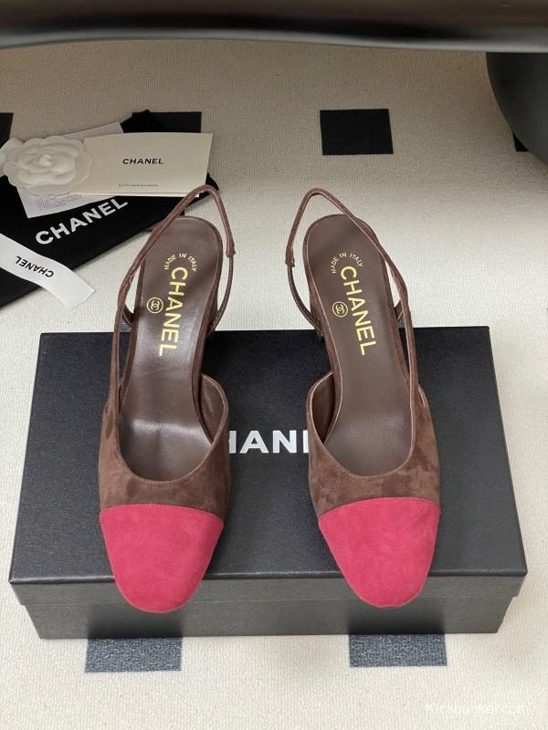 Chanel Sling-back Two-tone Suede Slingback Sandals Flat/Block Heel - KFY00280
