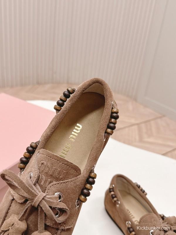 Miu Miu Fall/Winter 2025 Tassel Loafer Mule with Bead Accents - LY00330