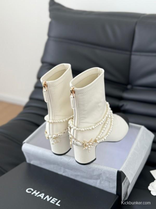 Chanel 2025/SS Haute Couture Pearl Collection Mary Jane Ankle Boots - LY00360