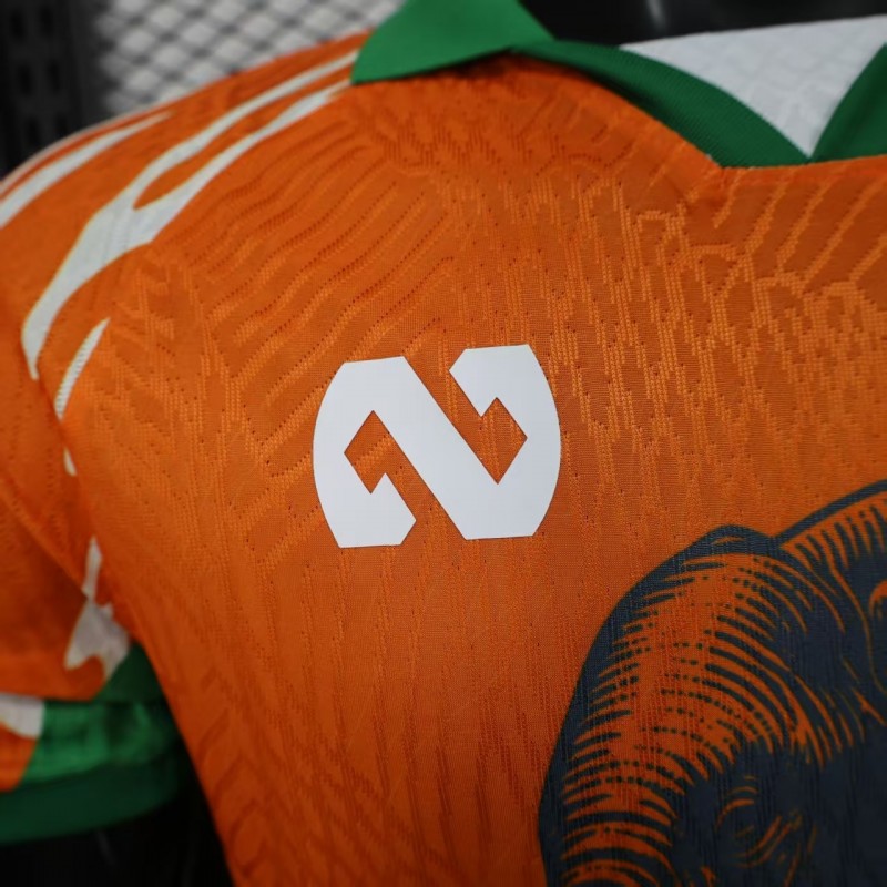 Player Version 2025 Ivory Coast Orange with Elephant Graphic and Green Accents Jersey