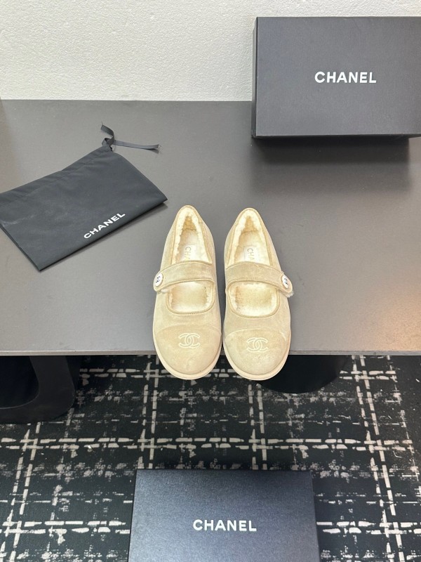 Chanel 2025 SS French Mary Jane Flat Shoes with Fur Trim - KFY00300