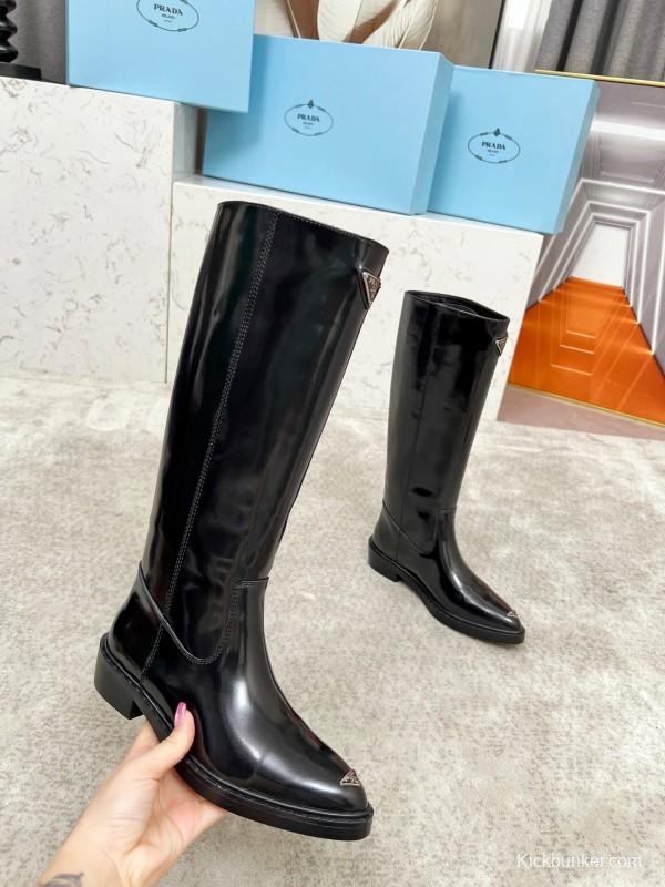 Prada Classic Triangle Logo Pointed Toe Boots - LY00400