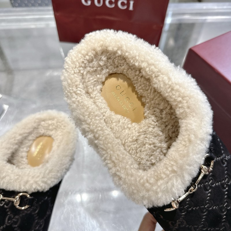Gucci 2025/SS Autumn Winter New Suede Leather Horsebit Women's Wool Loafers - LY00260