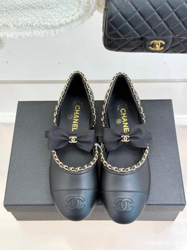 Chanel 2025 SS Hollow Chain Bow Mary Jane Shoes - KFY00290/KFY00300