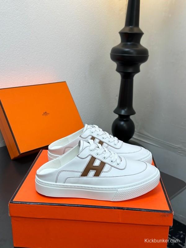 Hermes Deep Series Couple White Sneakers Casual Skate Shoes - AS00320