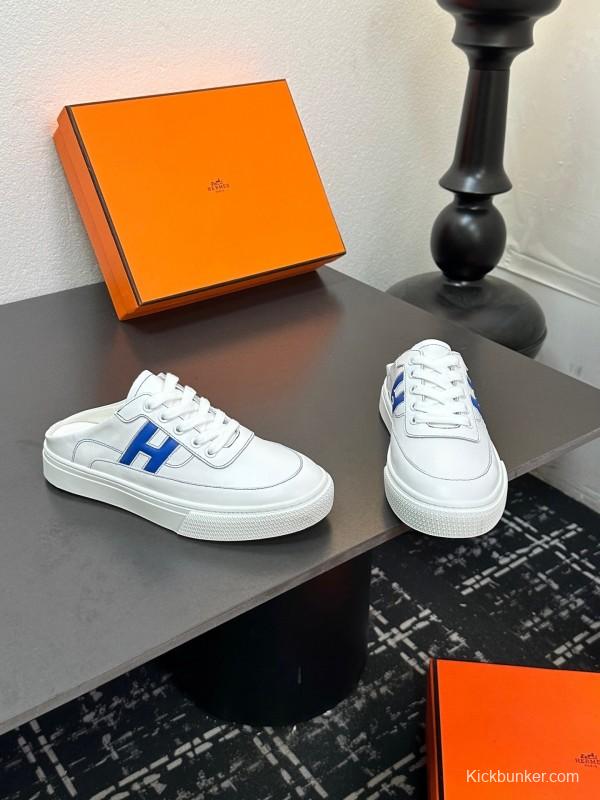 Hermès Deep Series Couple's White Sneakers Casual Skate Shoes - AS00320