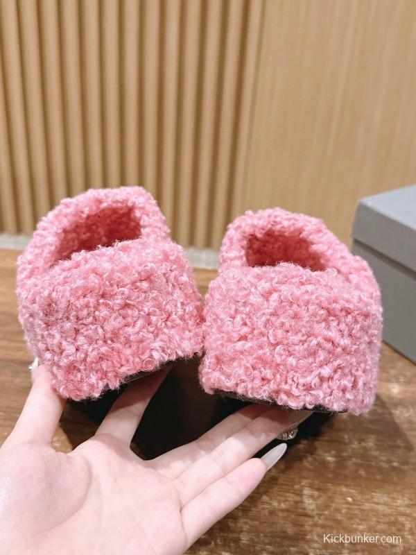 Balenciaga 2025 SS Qixi Limited Series Letter Embroidery Platform Shearling Slippers - AS00200