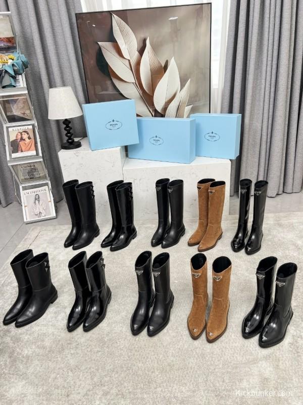 Prada Classic Triangle Logo Pointed Toe Boots - LY00350