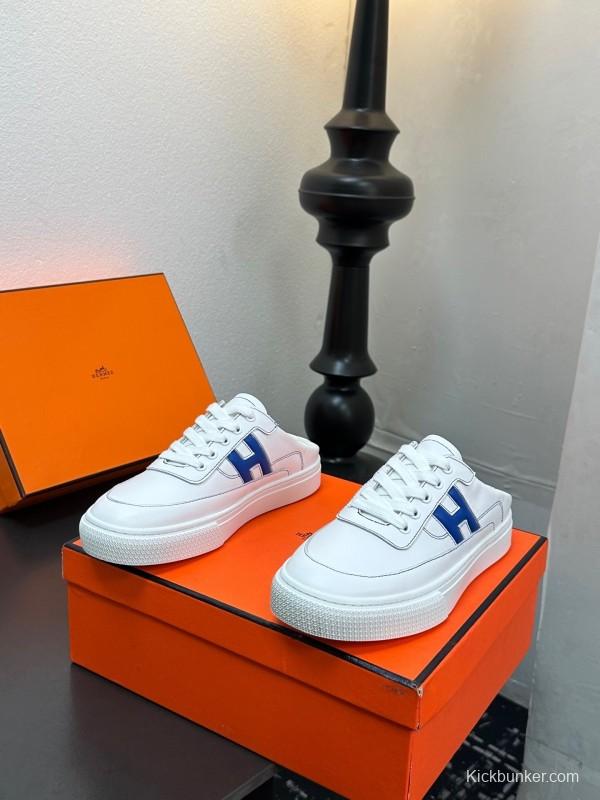 Hermès Deep Series Couple's White Sneakers Casual Skate Shoes - AS00320