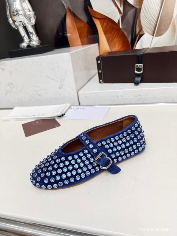 Alaia 2025/SS Crystal-Studded Ballet Dance Shoes with 0.8CM Inner Height - LY00340