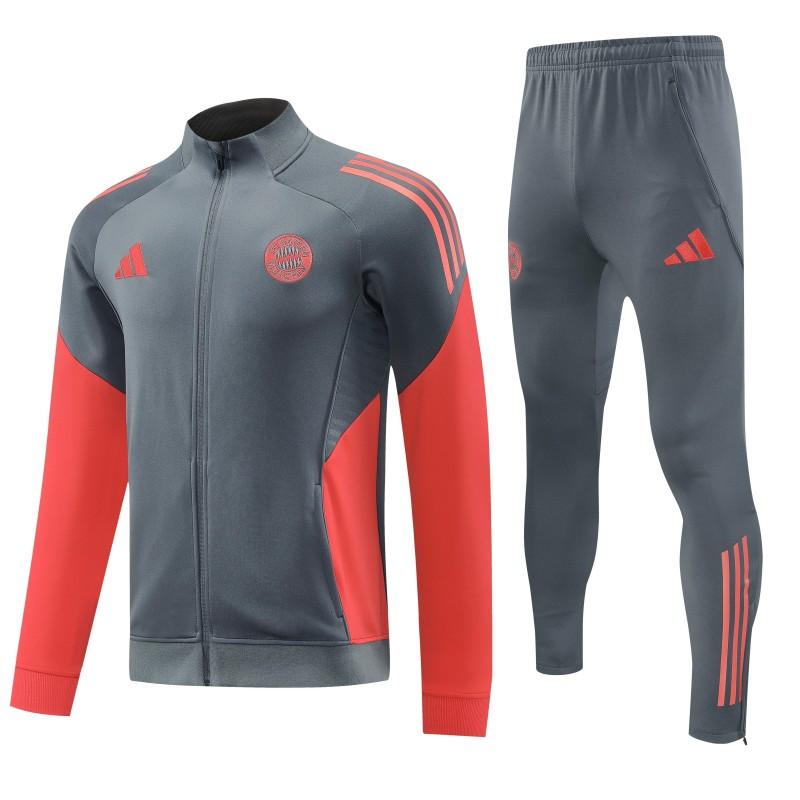 25/26 Bayern Munich Grey with Red Sleeves Half Zipper Jacket Tracksuit +Long Pants