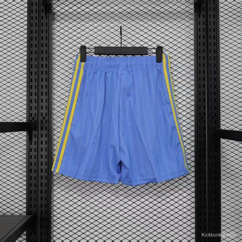 Retro Player Version  1990/91 Manchester United Third Sky Blue with Pinstripe Pattern Shorts