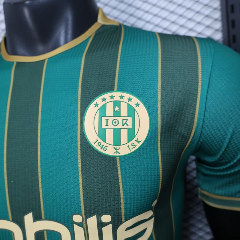 25/26 Player Version  JS Kabylie Home Green Yellow Vertical Stripes Jersey