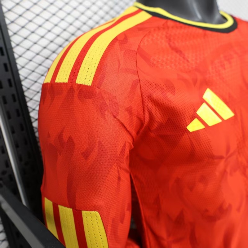 Player Version 2026 Belgium Home Red Long Sleeve Jersey