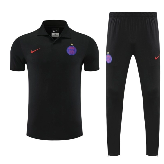26/27  Paris Black Polo Training Shirt + Long Pants Tracksuit
