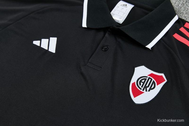 26/27 River Plate Black Polo Training Shirt + Long Pants Tracksuit
