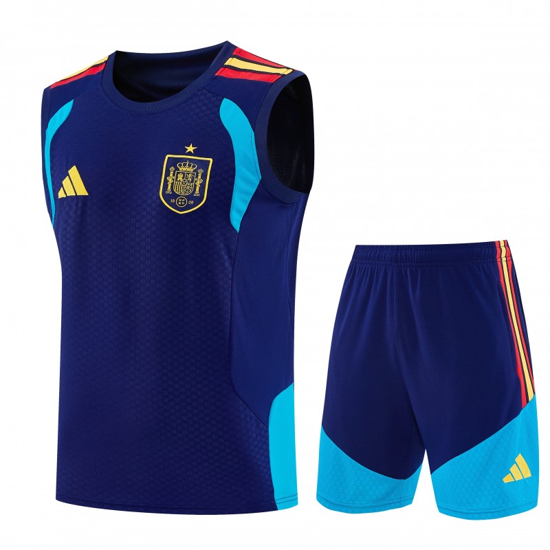 26/27  Spain Navy Blue Sleeveless Training Vest +Shorts Set