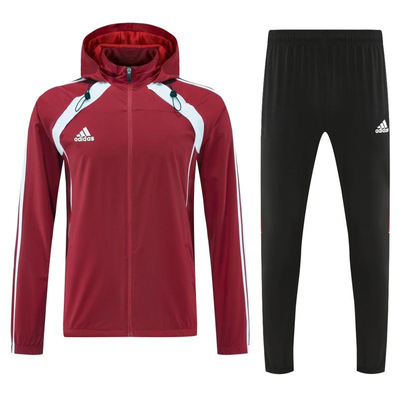 26/27 Adidas Red Full Zipper Hooded Jacket Tracksuit + Black Long Pants