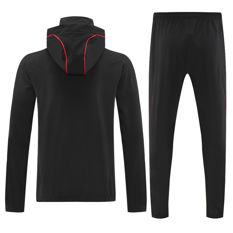 26/27 Adidas Black With Red stripes Full Zipper Hooded Jacket Tracksuit + Long Pants