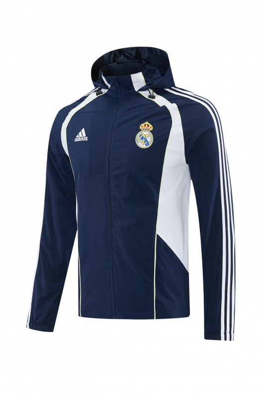26/27 Real Madrid Navy Blue Full Zipper Hooded Windbreaker Tracksuit + Long Pants