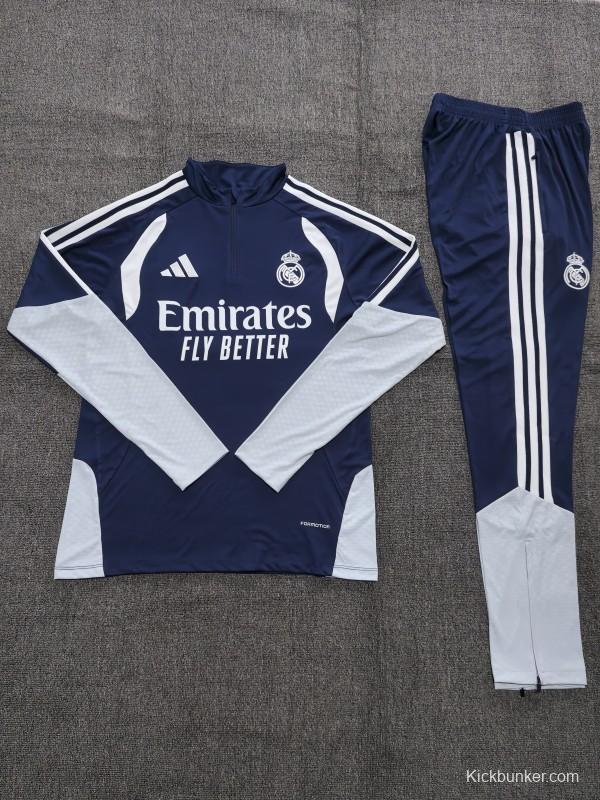26/27 Kids Real Madrid Away Navy Blue Half Zipper Jacket Tracksuit + Long Pants