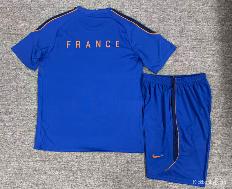 2026 Kids France Blue & Orange Short Sleeve+Soccer Shorts