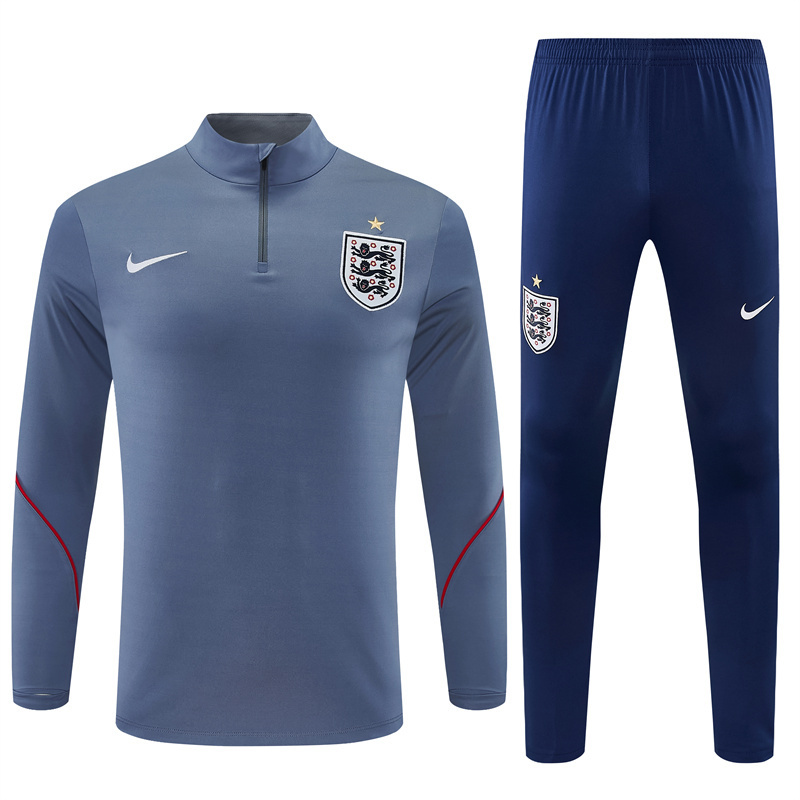 2026 England Grey Half Zipper Jacket Tracksuit + Navy  Blue Long Pants (Nike)
