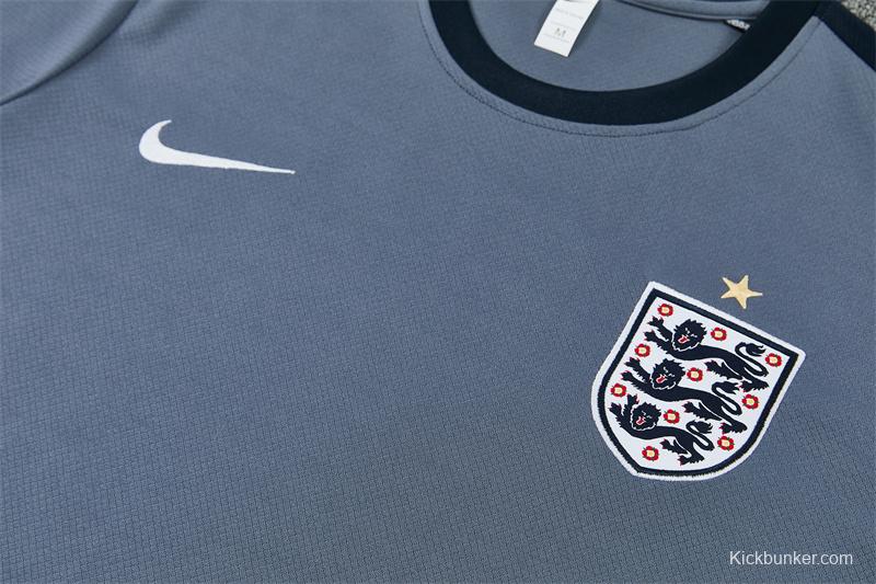 2026 England Grey Short Sleeve+ Navy Blue Soccer Shorts